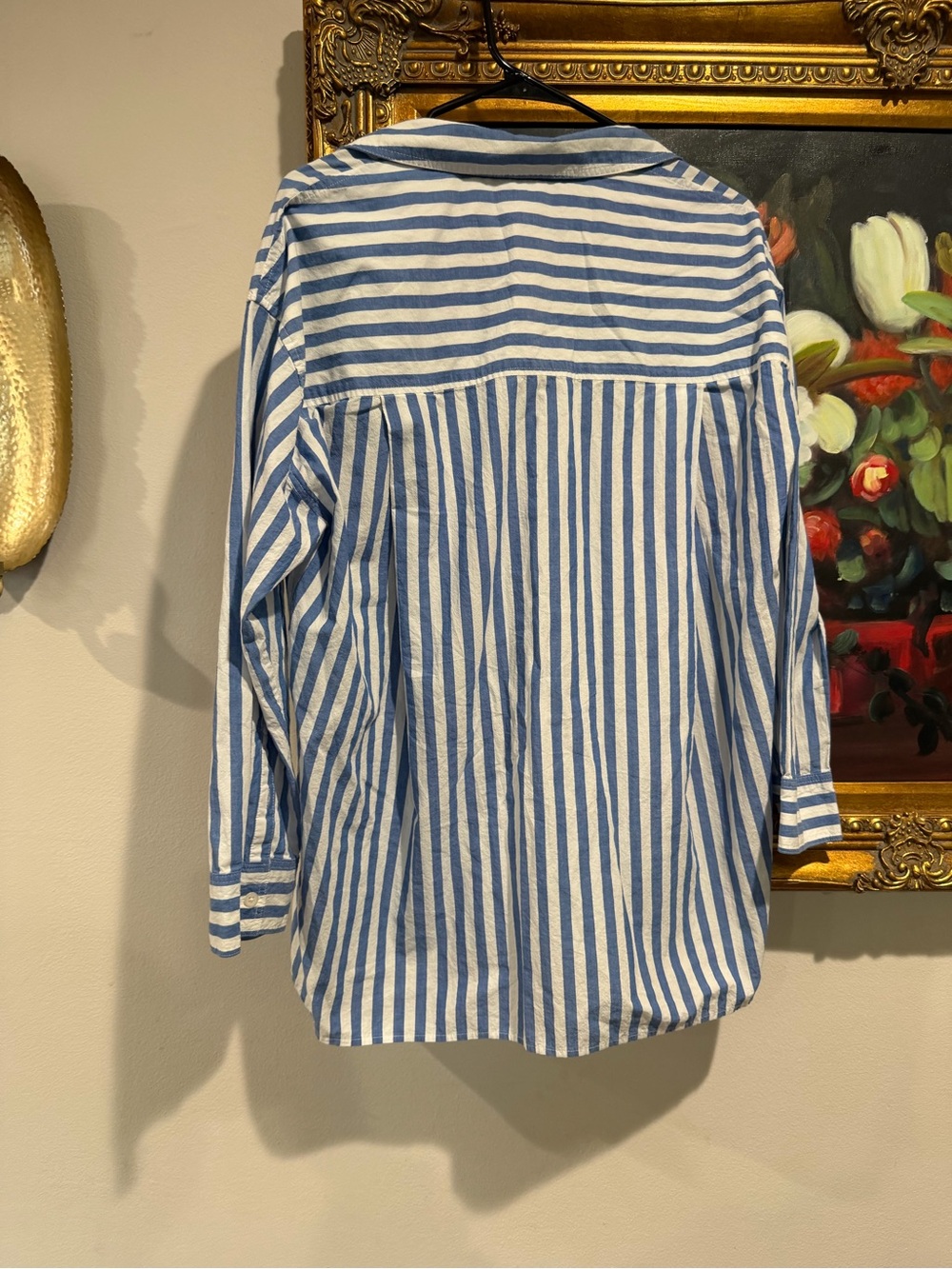 Madewell Blue and White Vertical Stripe Button-Down Shirt oversized - Picture 2 of 3